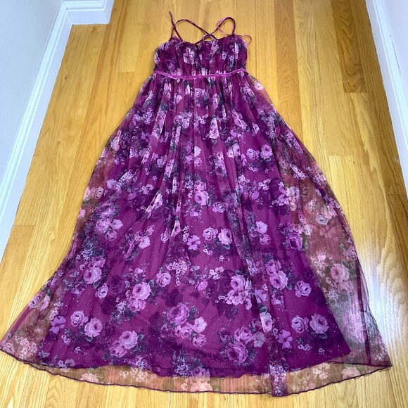 City Triangles Dress Y2K Formal Gown Purple Pink Floral Open Back Velvet (11) - Picture 5 of 9